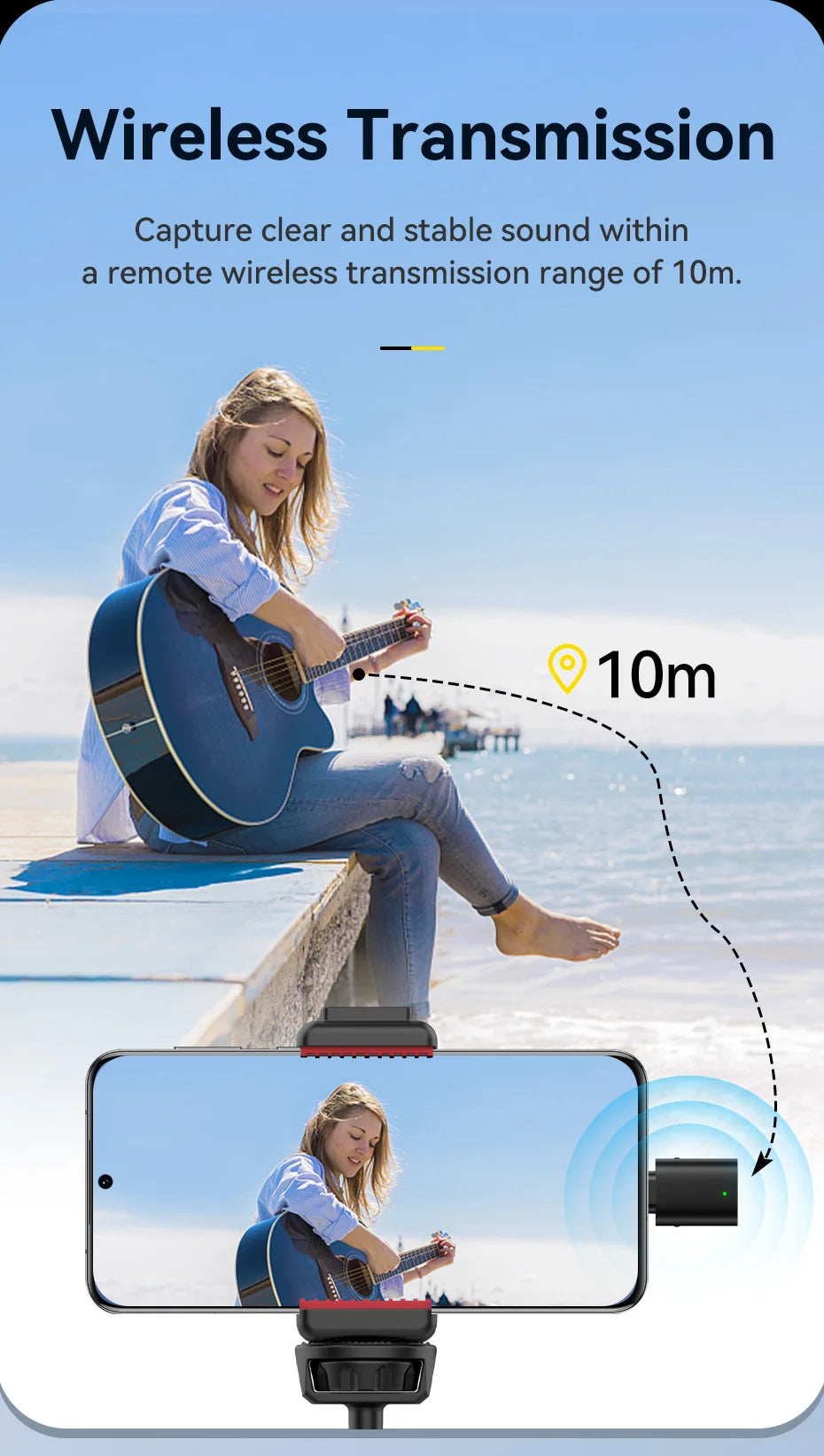 Ulanzi VM-10 Wireless Lavalier Microphone Portable Audio Video Recording Mini Mic For iPhone Android Live Broadcast Gaming