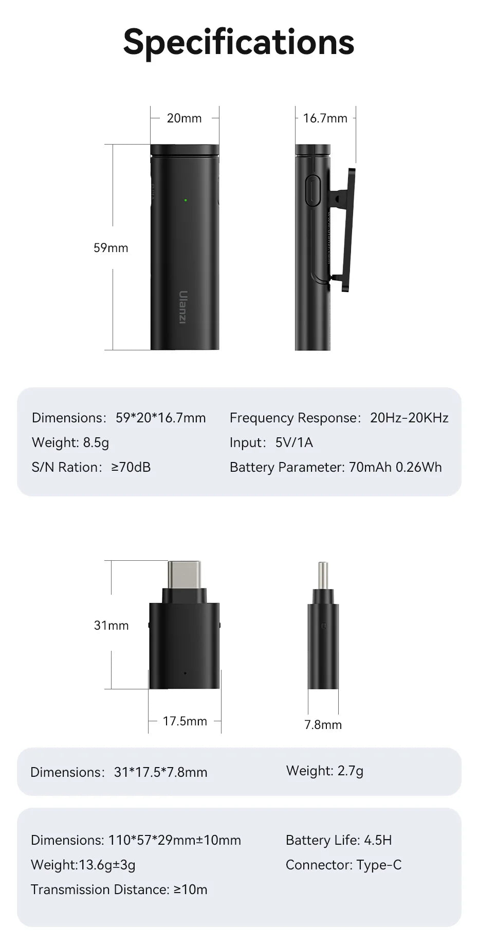 Ulanzi VM-10 Wireless Lavalier Microphone Portable Audio Video Recording Mini Mic For iPhone Android Live Broadcast Gaming