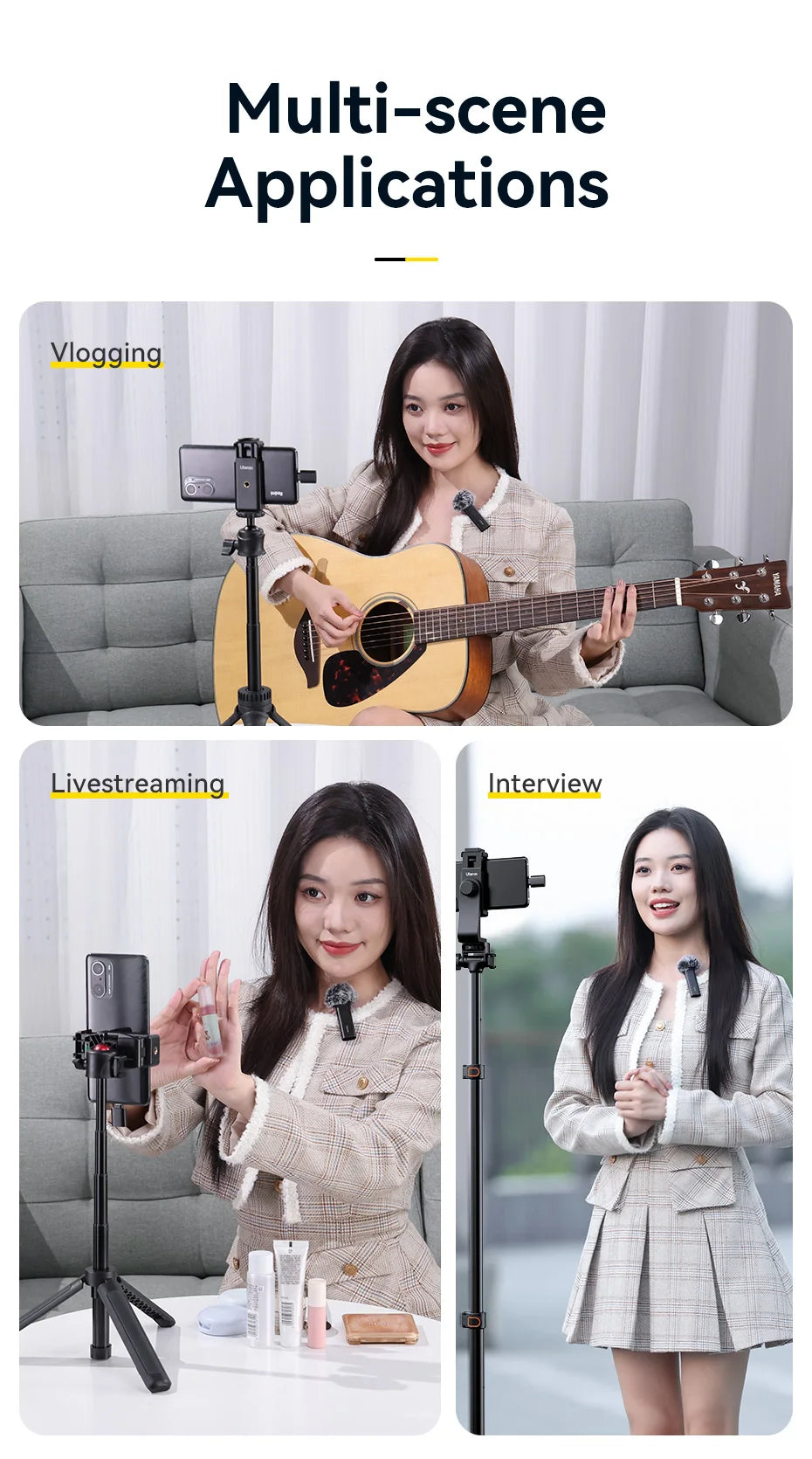 Ulanzi VM-10 Wireless Lavalier Microphone Portable Audio Video Recording Mini Mic For iPhone Android Live Broadcast Gaming